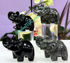 8.5 cm Natural Black Obsidian Yooperlite Elephants Healing