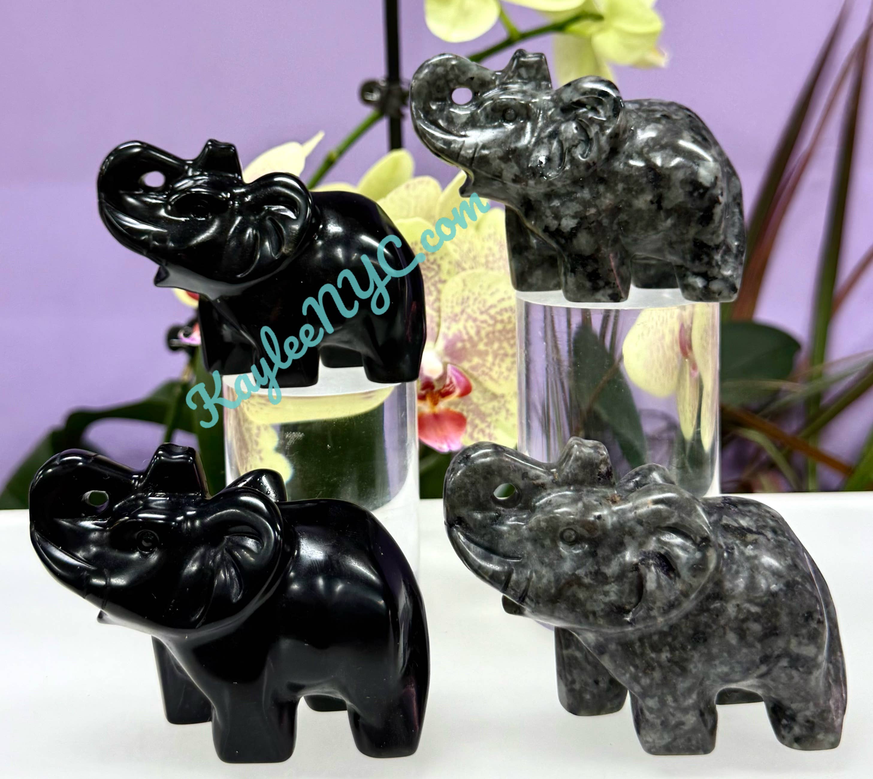8.5 cm Natural Black Obsidian Yooperlite Elephants Healing