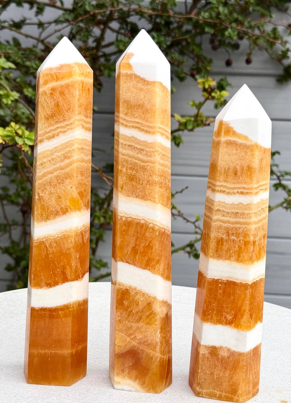 3 pcs Natural Orange Calcite Tower Obelisk Point Crystal 