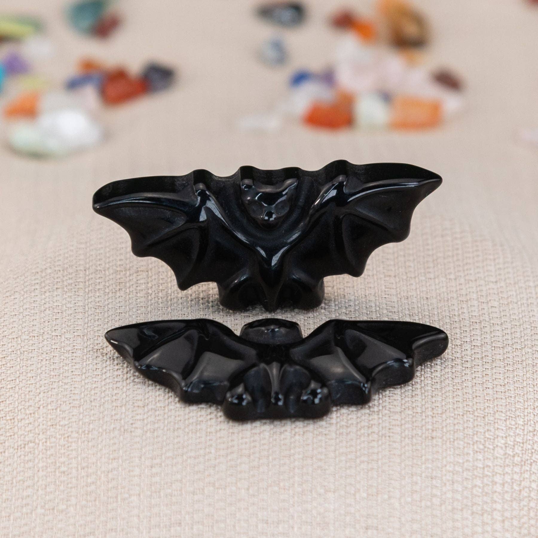 Black Obsidian Carved Bat.
