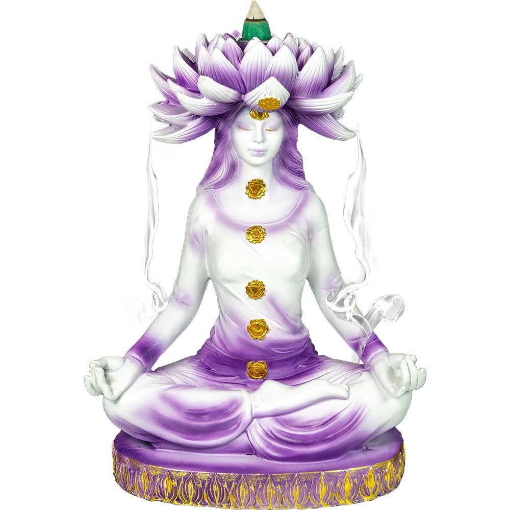 Polyresin Backflow Incense Burner - Lotus Chakra Goddess
