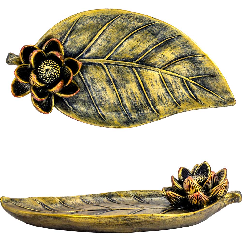 Polyresin Incense Holder - Lotus & Leaf (Each): Lotus & Leaf