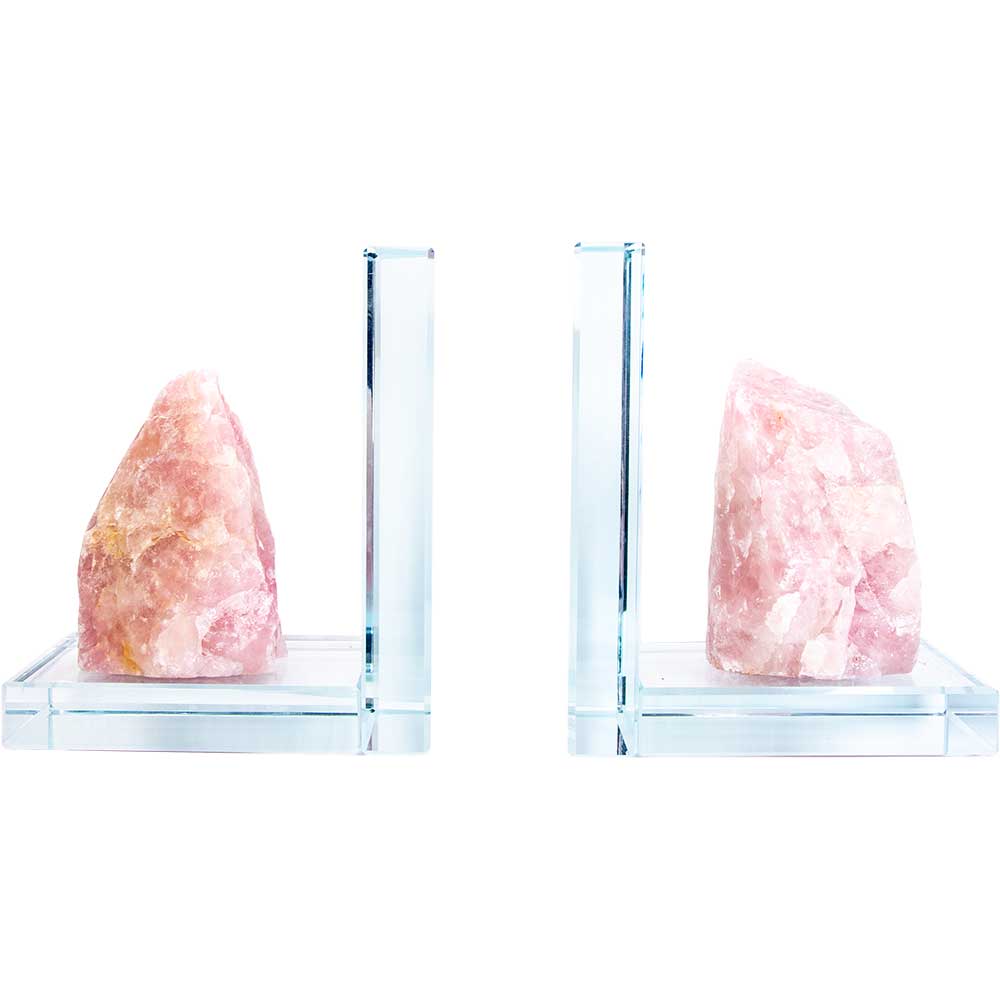 Glass L Shaped Bookends - Rose Quartz Rough (Set of 2): Rose Quartz