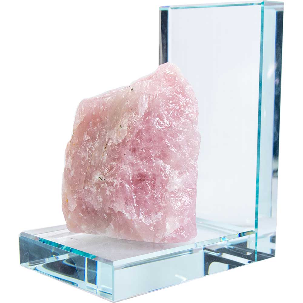 Glass L Shaped Bookends - Rose Quartz Rough (Set of 2): Rose Quartz