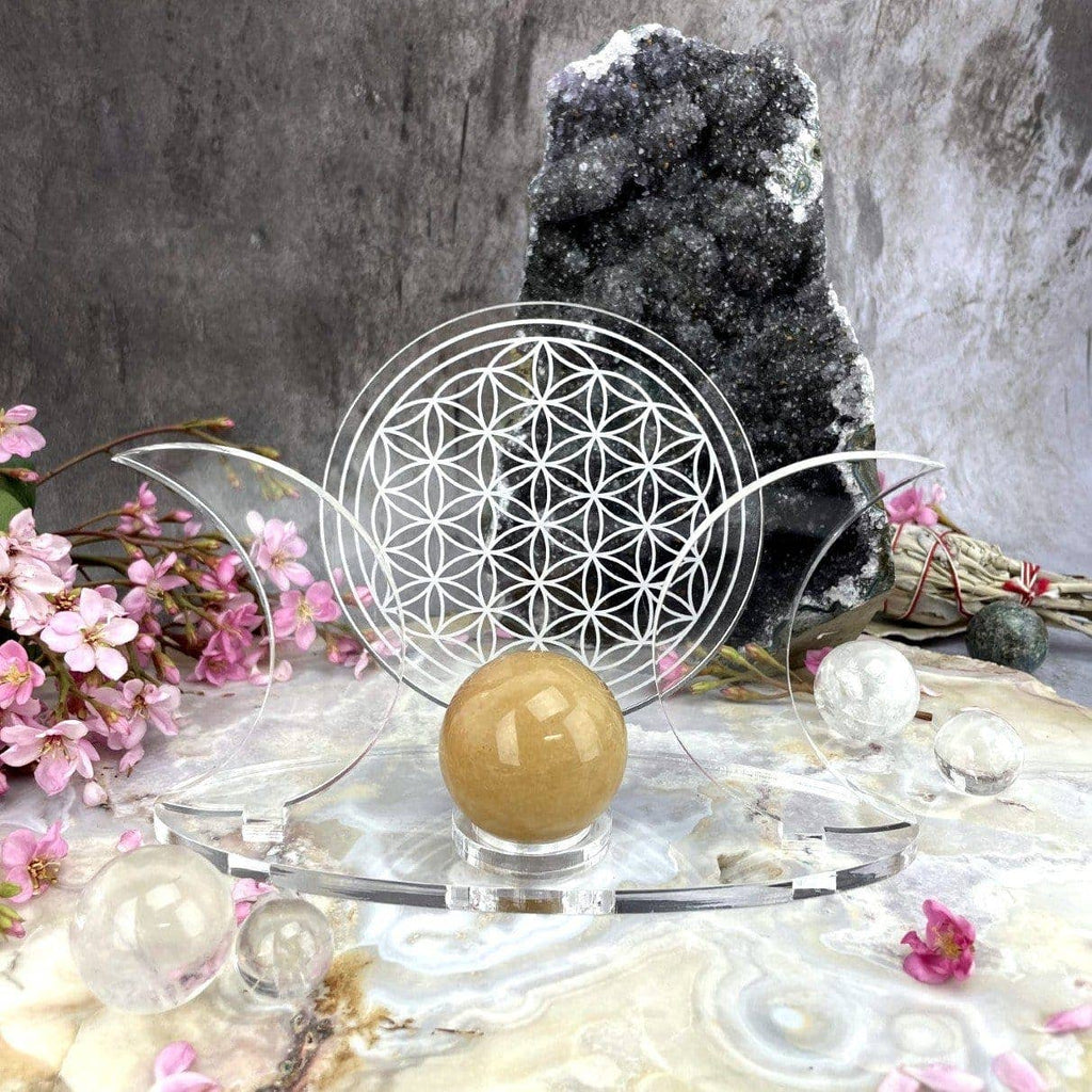 Acrylic Sphere Crystal Holder Moons - Flower of Life
