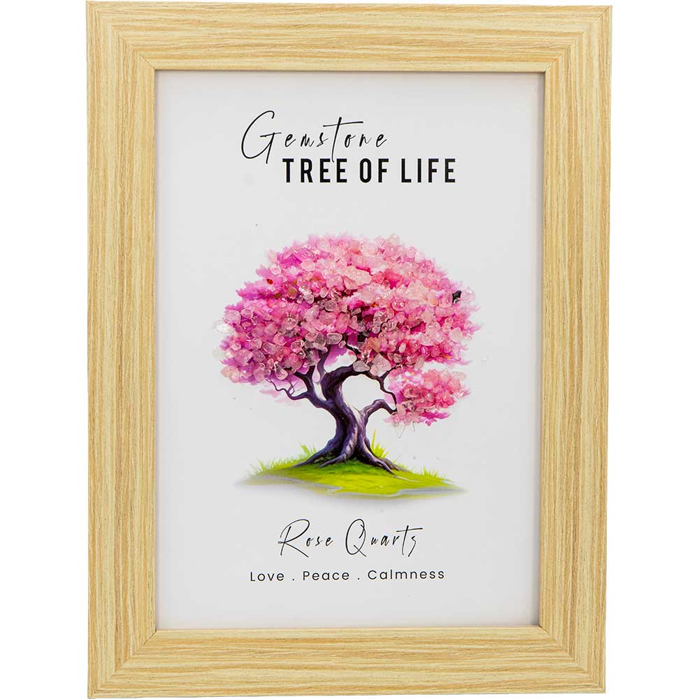Wood Picture Frame Gemstone Tree of Life - Rose Quartz: Rose quartz