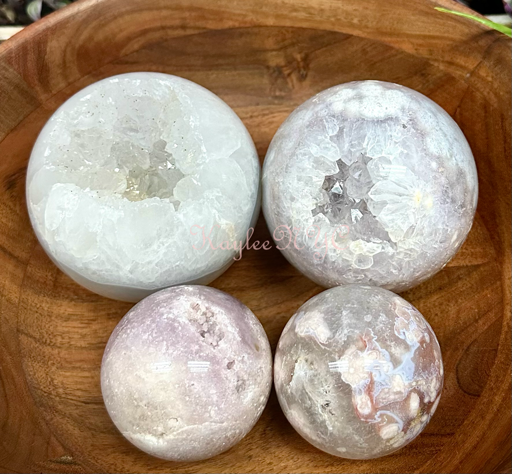 4Pcs Natural Pink Amethyst w Flower Agate Sphere 3.8-4 lbs