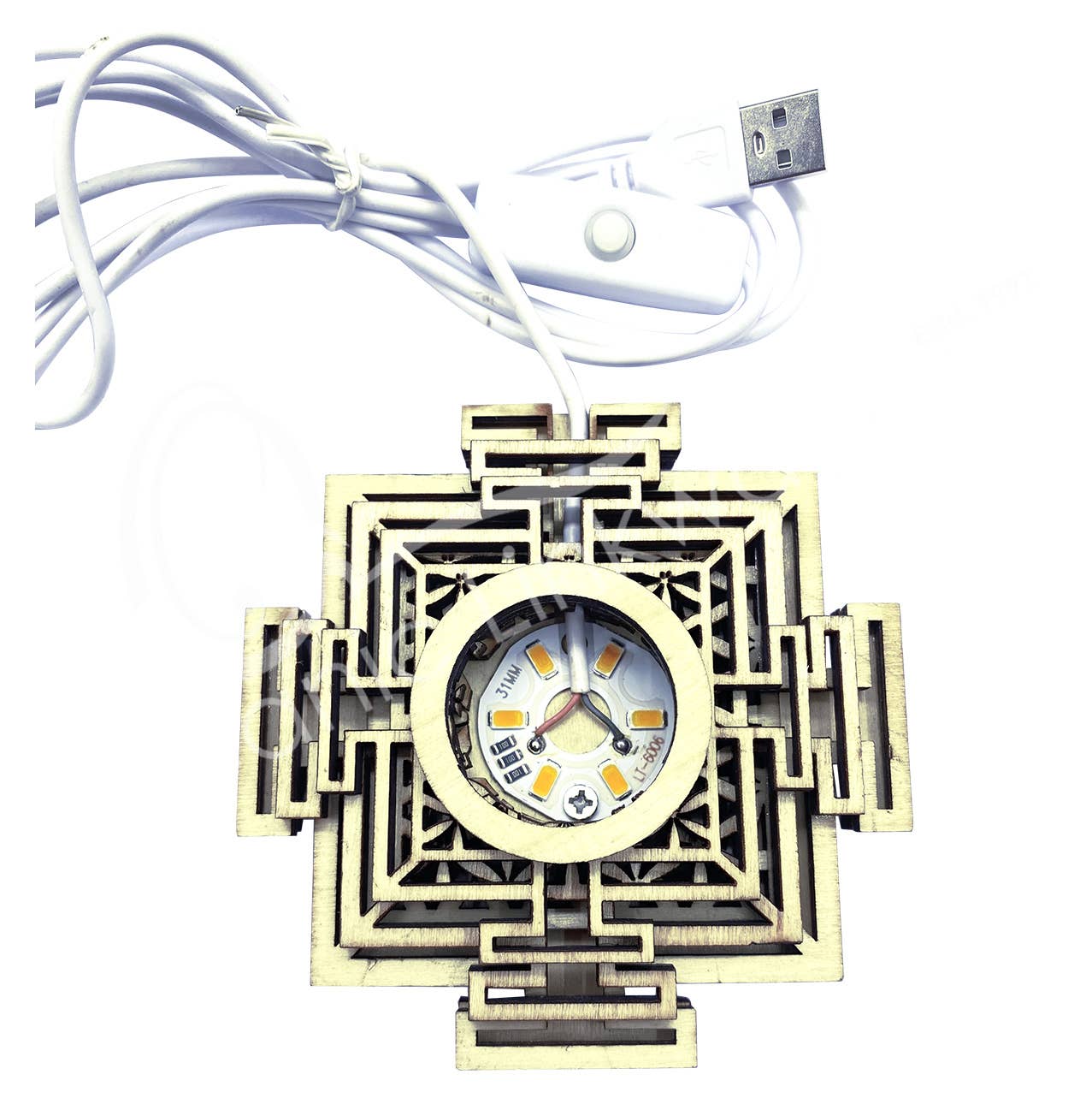 (PC)LIGHT BASE - WOOD LED USB WHITE LIGHT SRI YANTRA 4-4.5"
