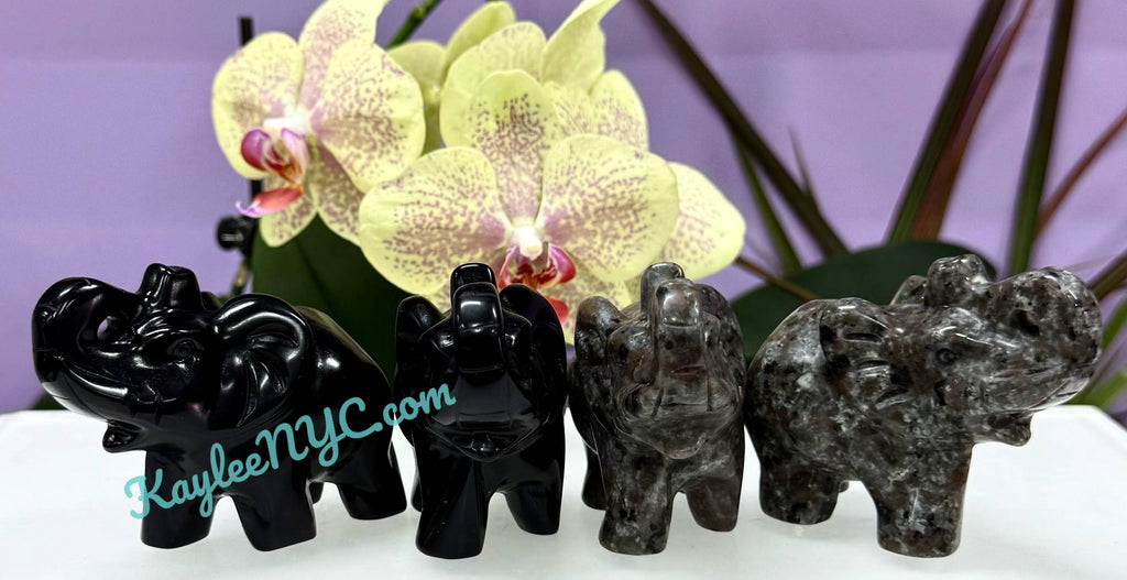 8.5 cm Natural Black Obsidian Yooperlite Elephants Healing