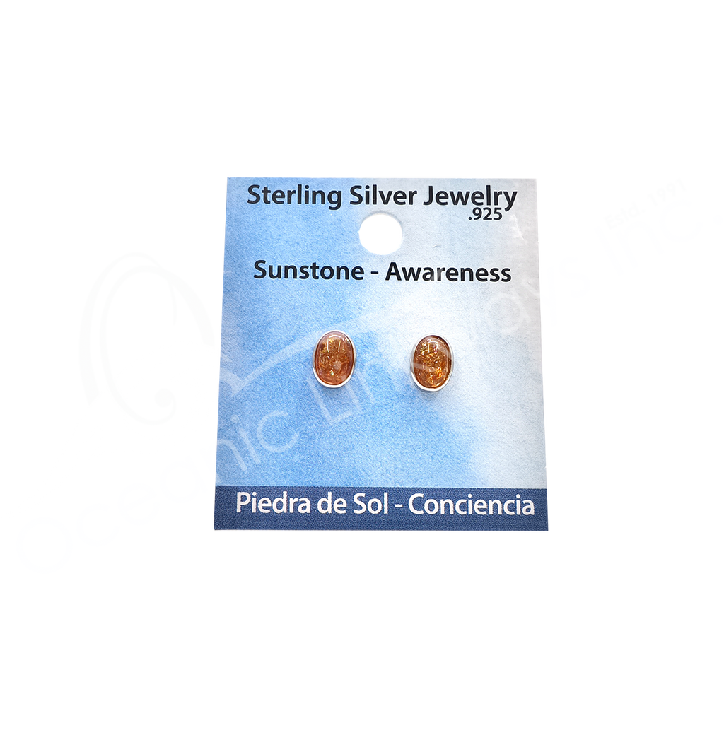 STERLING SILVER - EARRING STUDS SUNSTONE OVAL 8 MM L