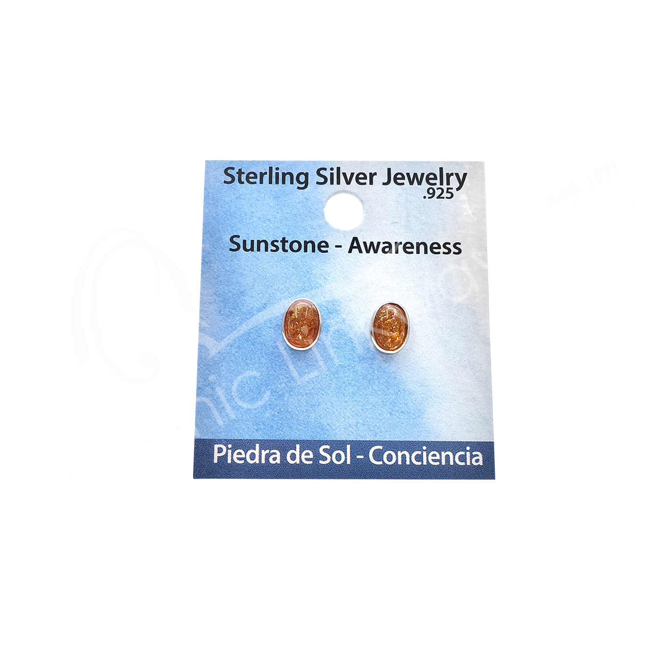 STERLING SILVER - EARRING STUDS SUNSTONE OVAL 8 MM L