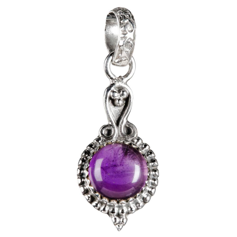 Sterling Silver Pendant With Round Stone: Amethyst
