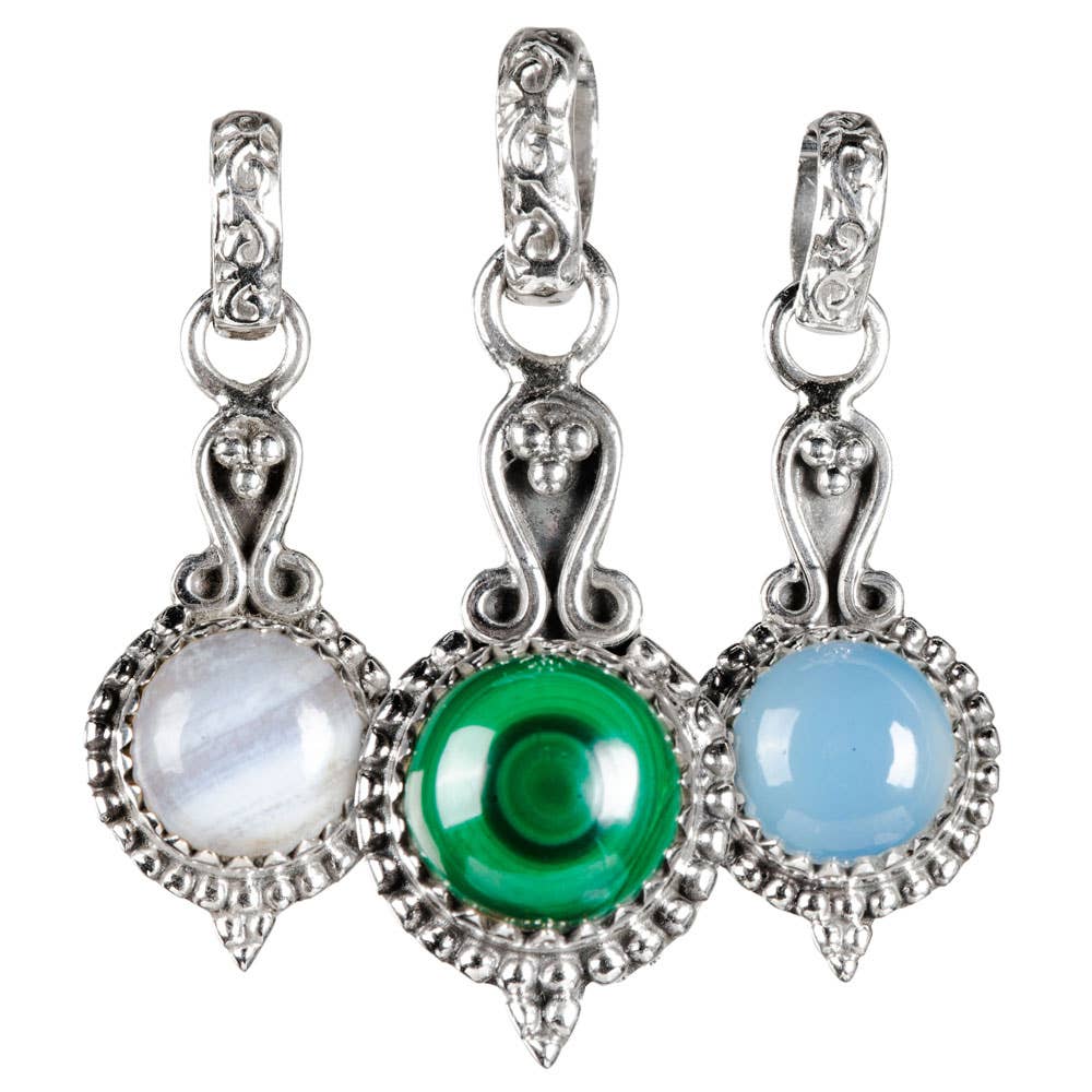 Sterling Silver Pendant With Round Stone: Fluorite