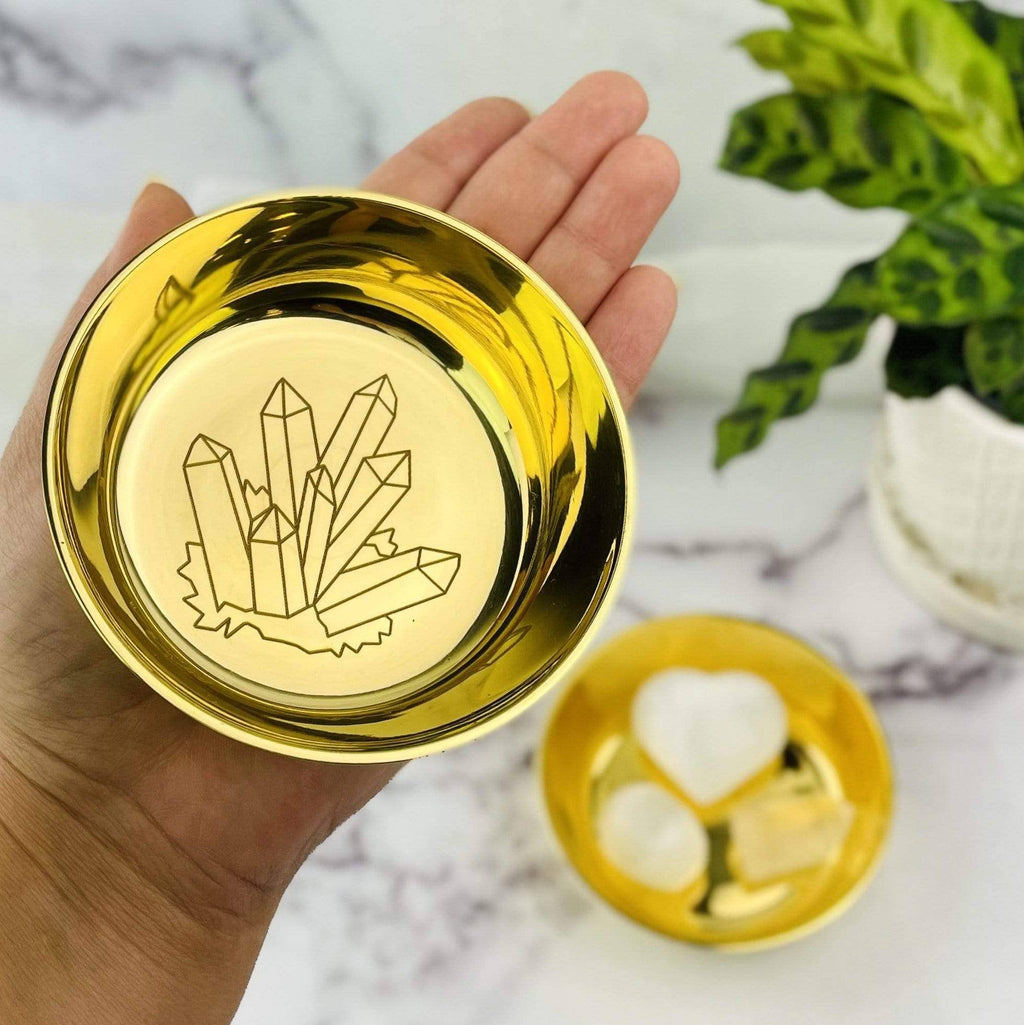 Brass Offering Bowls - Engraved - Crystals or Sun and Moon -: Sun & Moon