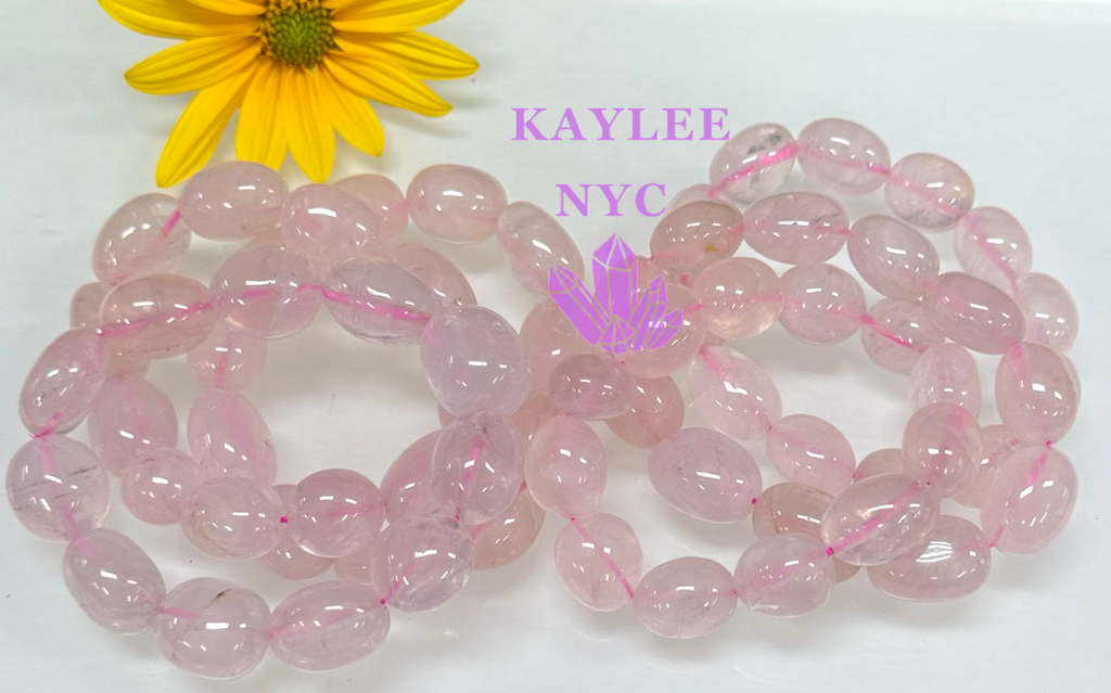 ~15 Rose Quartz Natural Crystal tumble Stretch Bracelet 8”