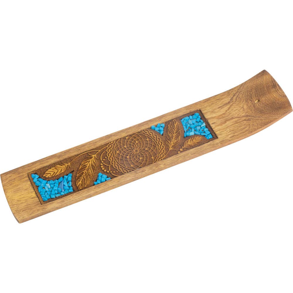 Laser Etched Wood Incense Holder - Dreamcatcher w/ Turquoise