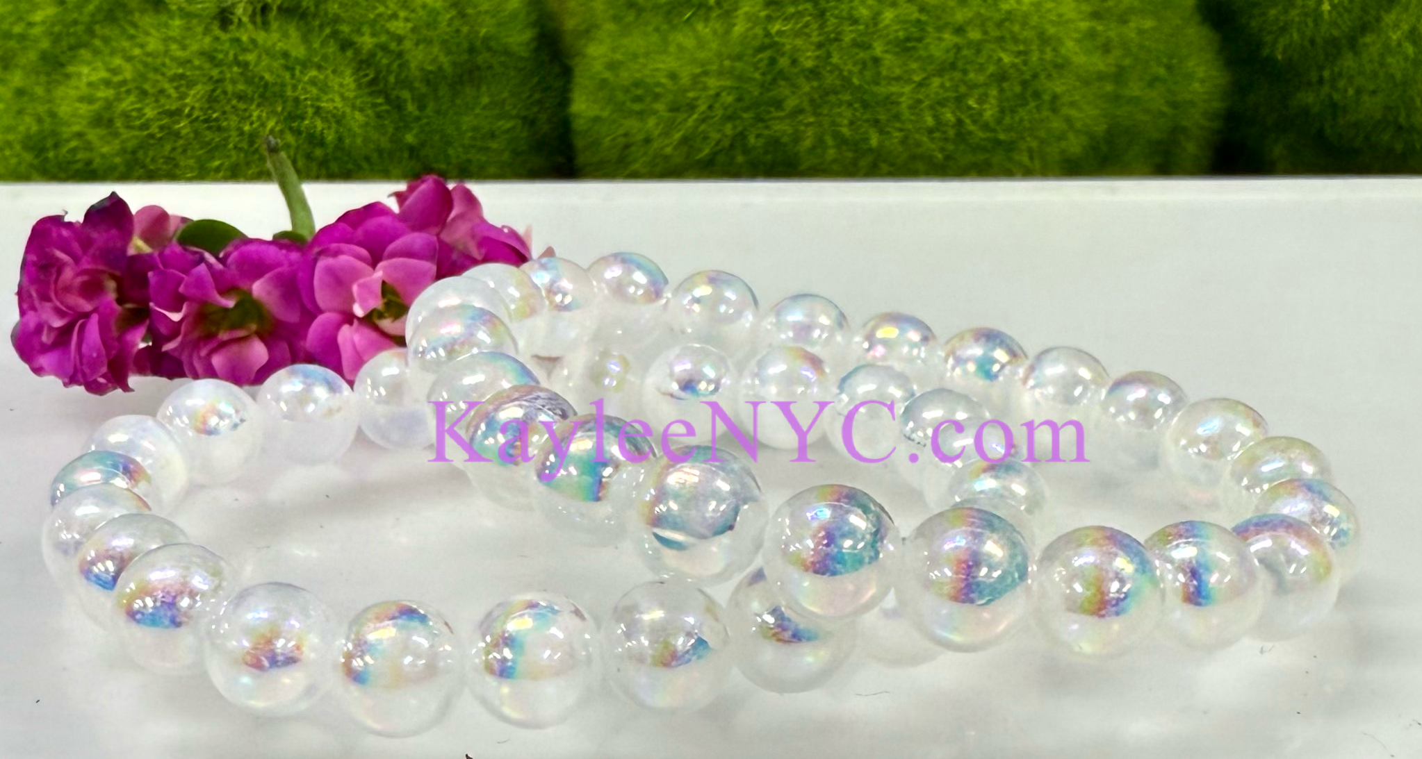 8mm Angel Aura Selenite Crystal Healing Stretch Bracelet