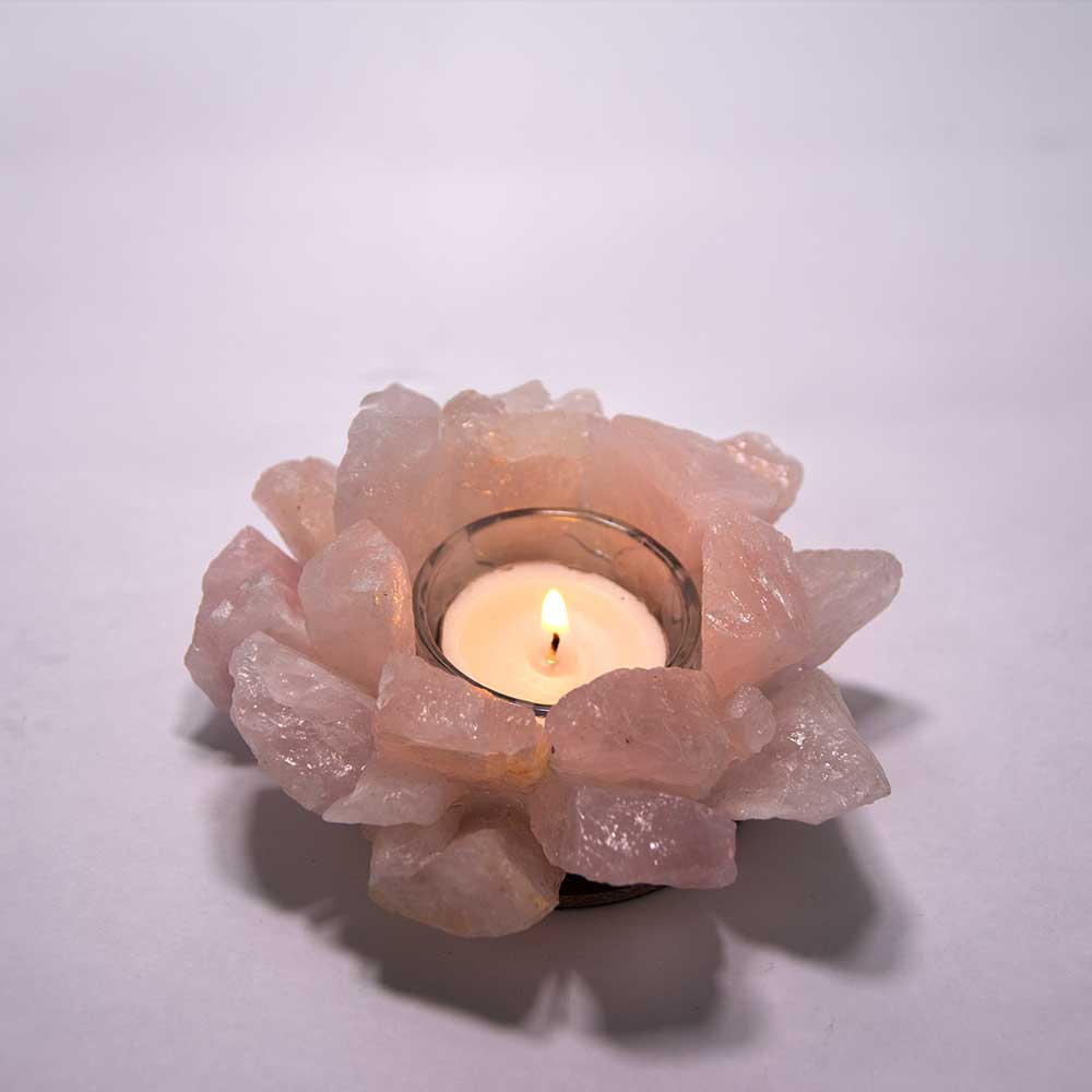 Gemstone T-Light Holder Cluster Points - Rose Quartz (Each): Rose quartz