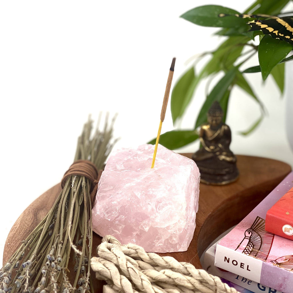 Rough Stone Crystal Incense Burner - Incense Holder: Rose Quartz