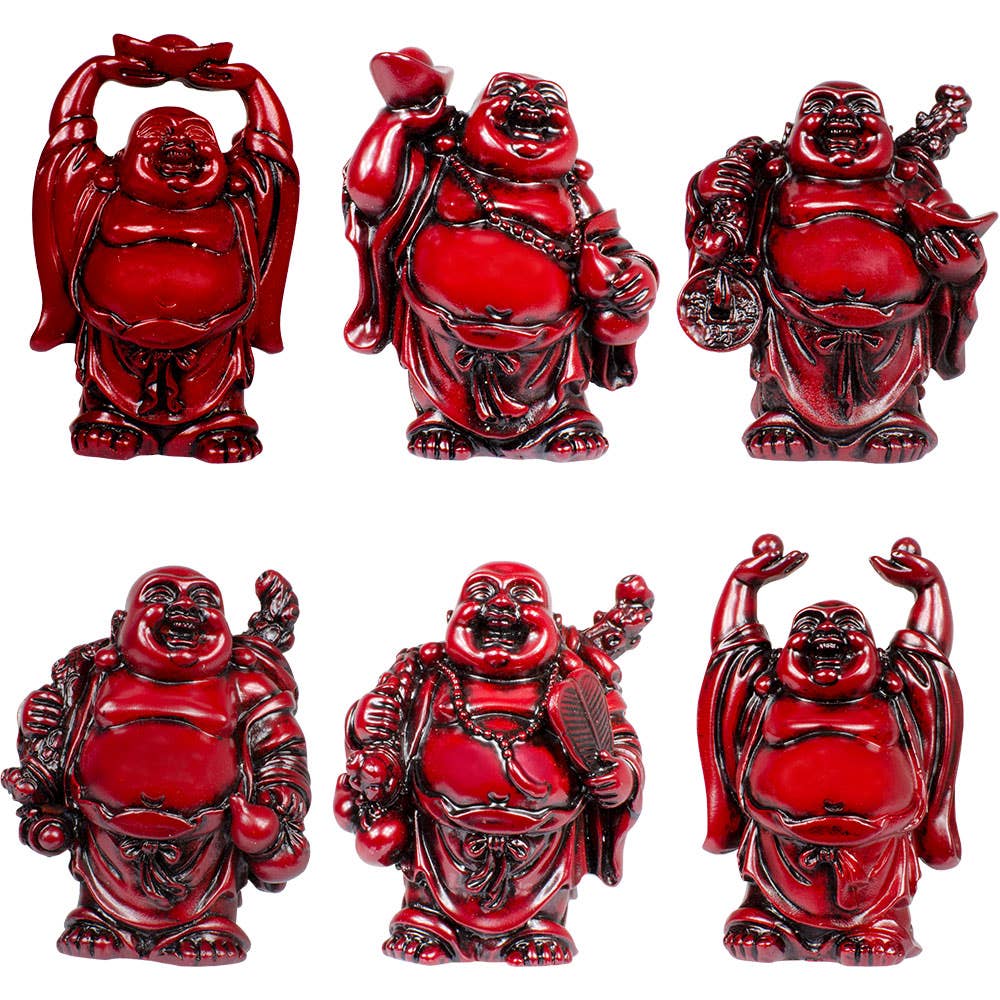 Polyresin Feng Shui Figurine 3-Inch Buddha Red (Set of 6)