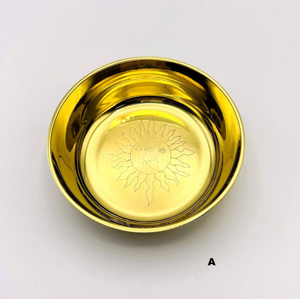 Brass Offering Bowls - Engraved - Crystals or Sun and Moon -: Crystal Cluster