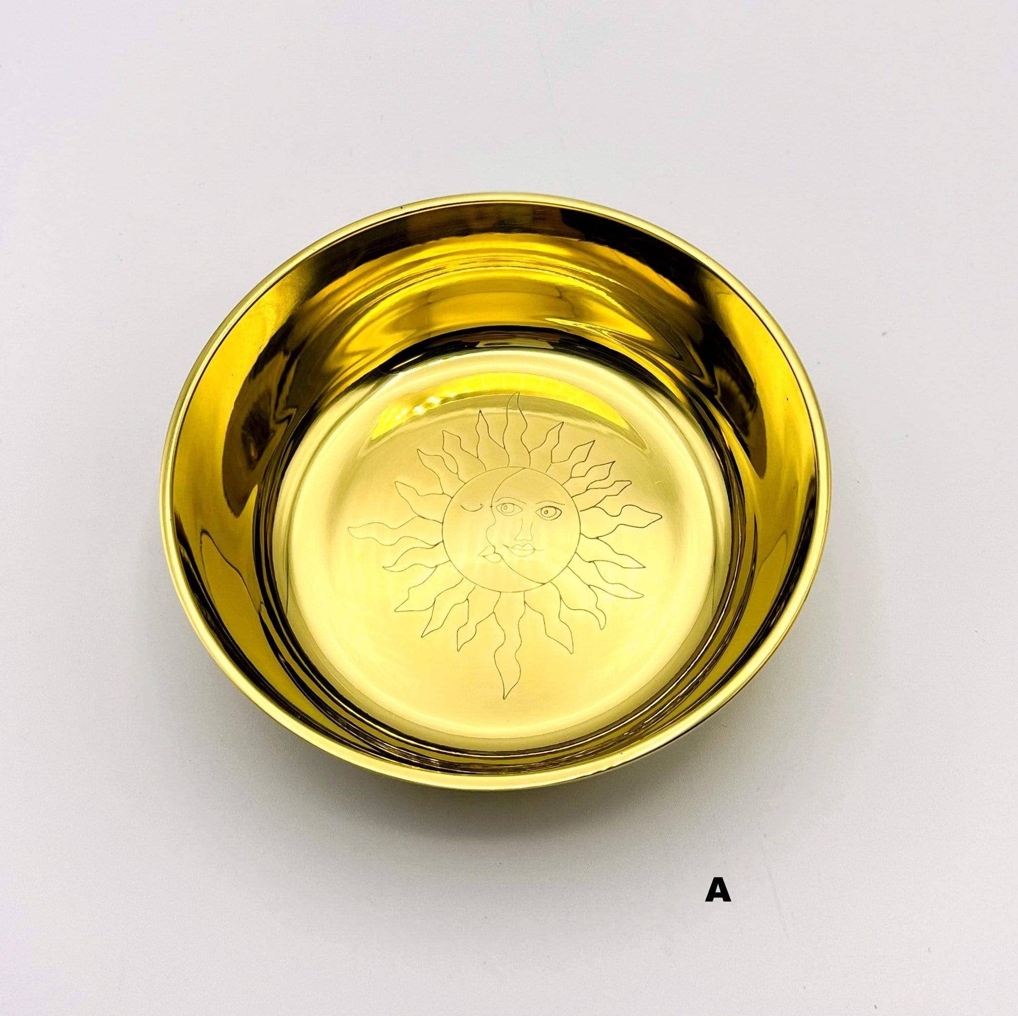 Brass Offering Bowls - Engraved - Crystals or Sun and Moon -: Crystal Cluster