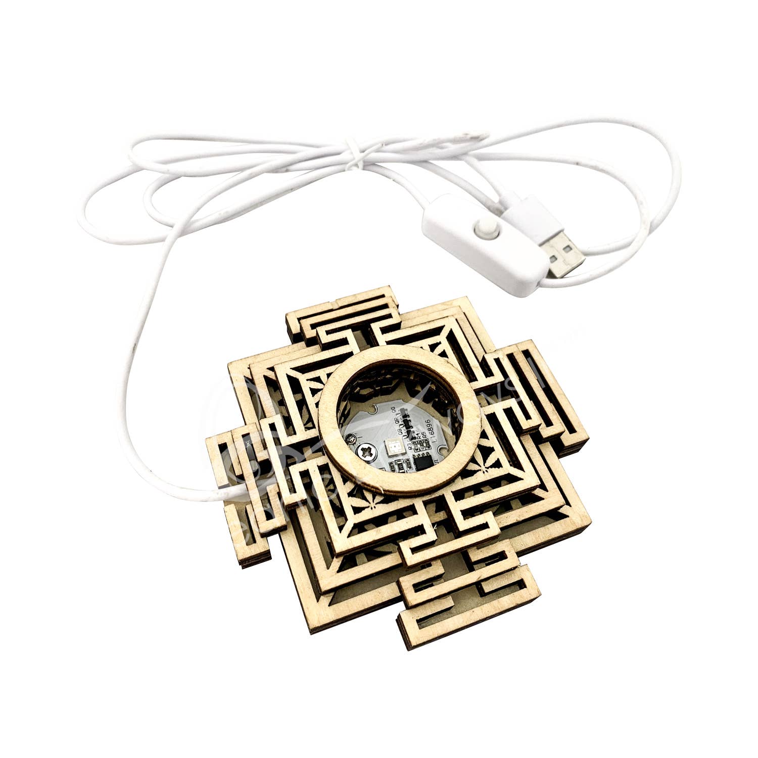LIGHT BASE - WOOD LED USB COLOR CHANGING SRI YANTRA 4-4.5" (
