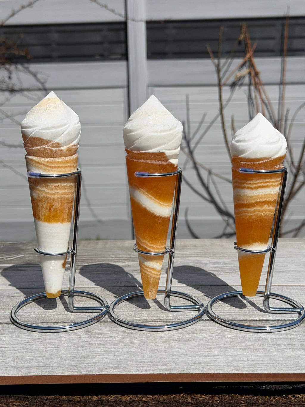 Wholesale 3-4 pcs Orange Calcite Ice Cream Cone w Stand