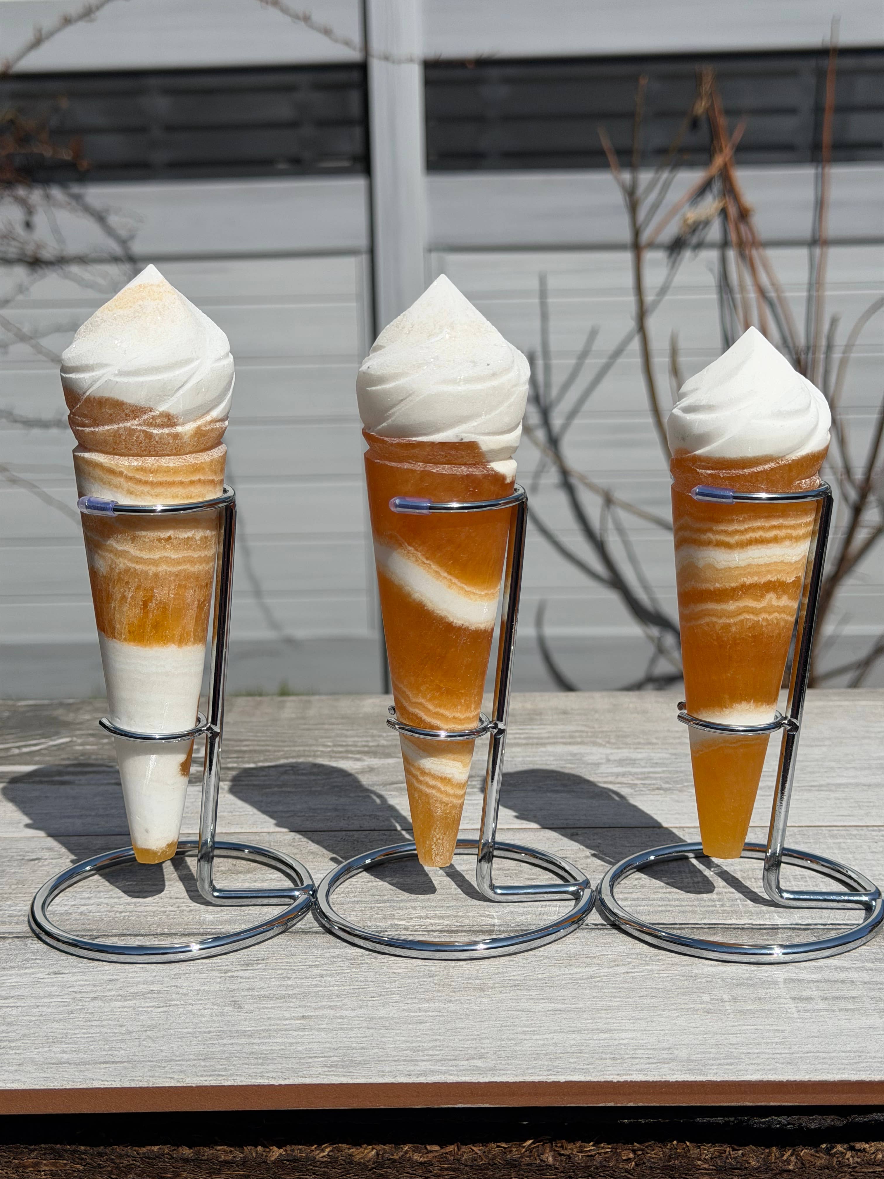 Wholesale 3-4 pcs Orange Calcite Ice Cream Cone w Stand