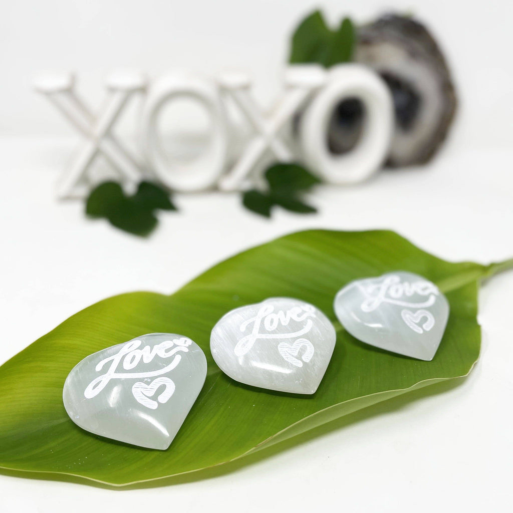 Selenite Engraved "Love"  Crystal Heart