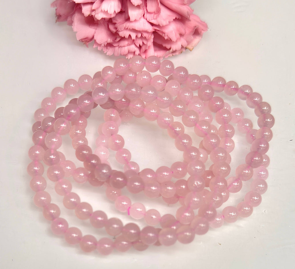 6mm Natural Rose Quartz Crystal Healing Stretch Bracelet