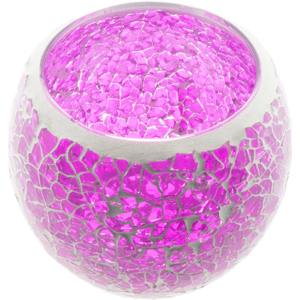 Glass Mosaic Votive Holder Round w/ LED T-Light - Pink