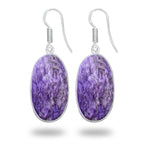 Charoite Earrings – Silver-Plated Bezel, Handmade Design