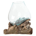 Large Molten Glass Bowl With Natural Wood