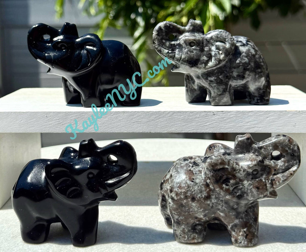 8.5 cm Natural Black Obsidian Yooperlite Elephants Healing