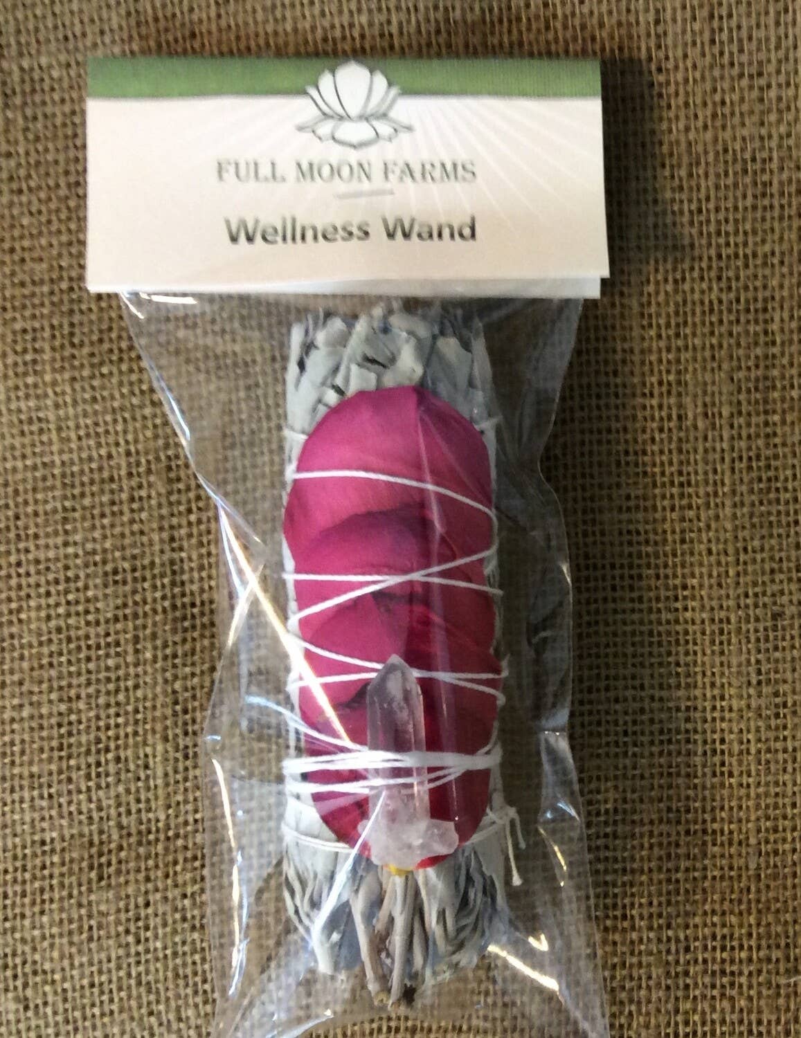 Wellness Wand - White Sage with Rose Petals and QTZ. Crystal