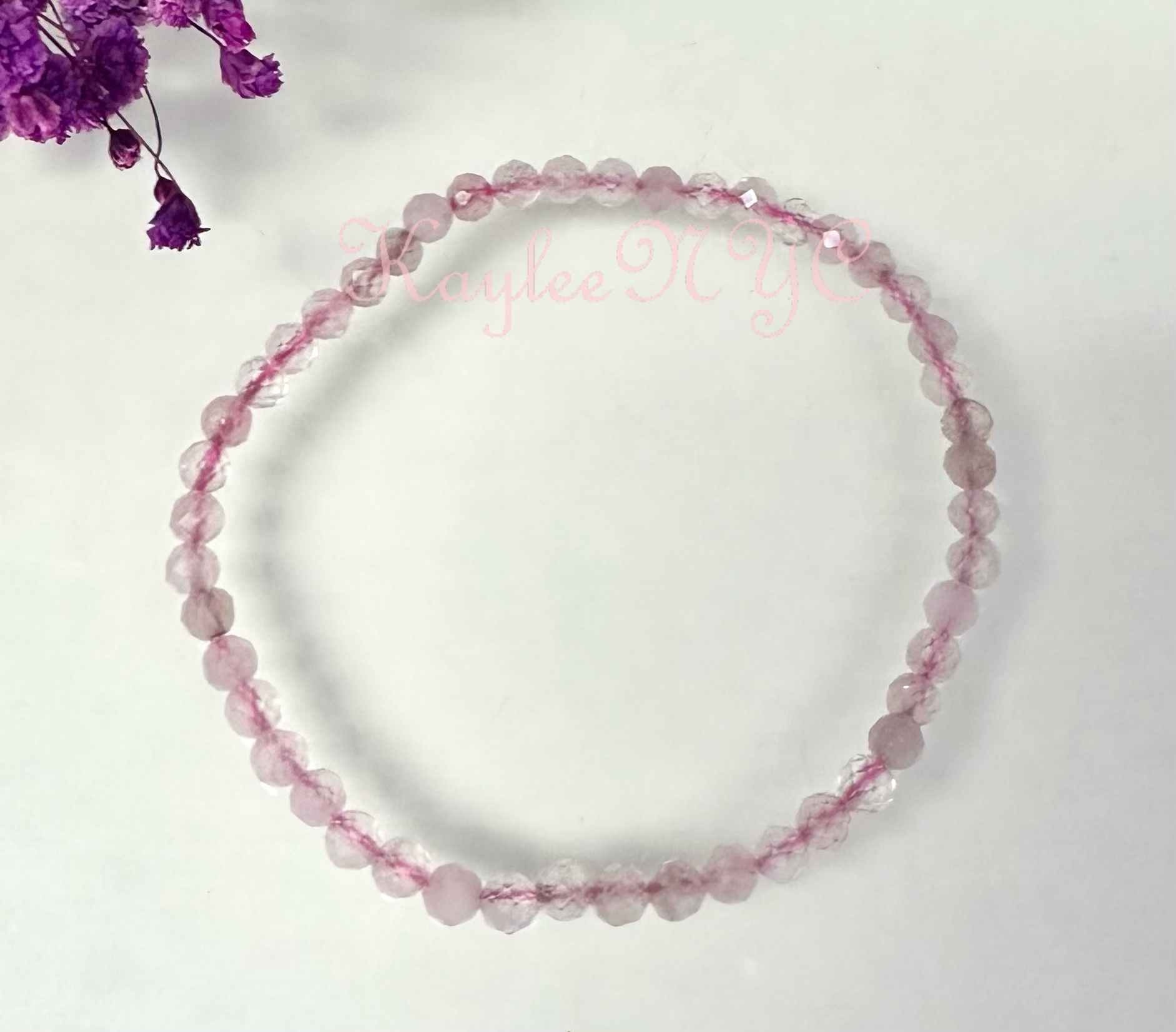 Natural Rose Quartz 4mm Faceted Crystal Stretch Bracelet