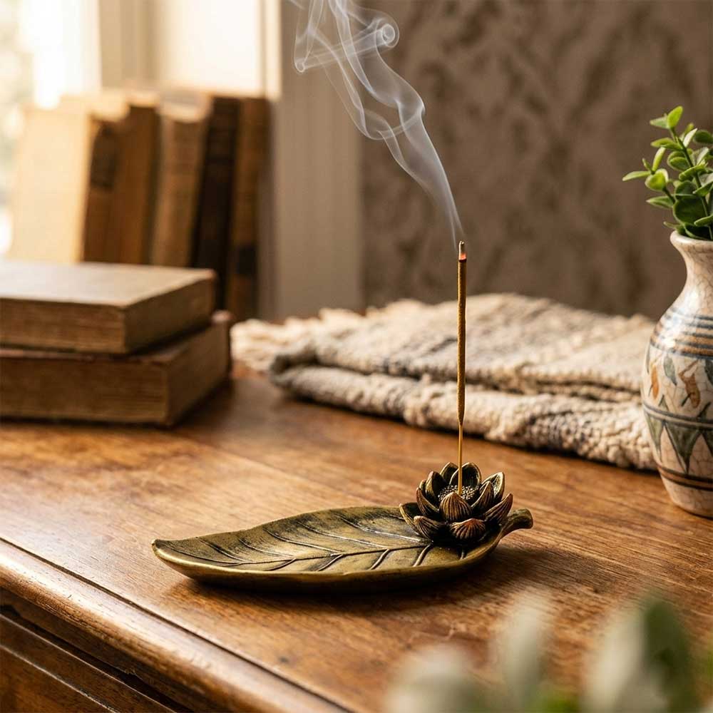 Polyresin Incense Holder - Lotus & Leaf (Each): Lotus & Leaf