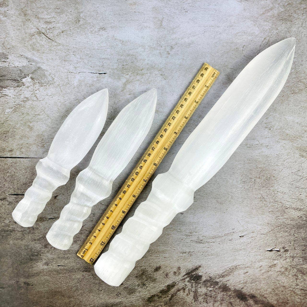 Hand Carved Crystal Selenite Knife with Twisted Handle: 40cm