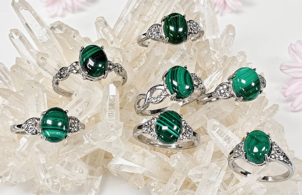 Natural Malachite Stainless Steel Rings 8x10mm