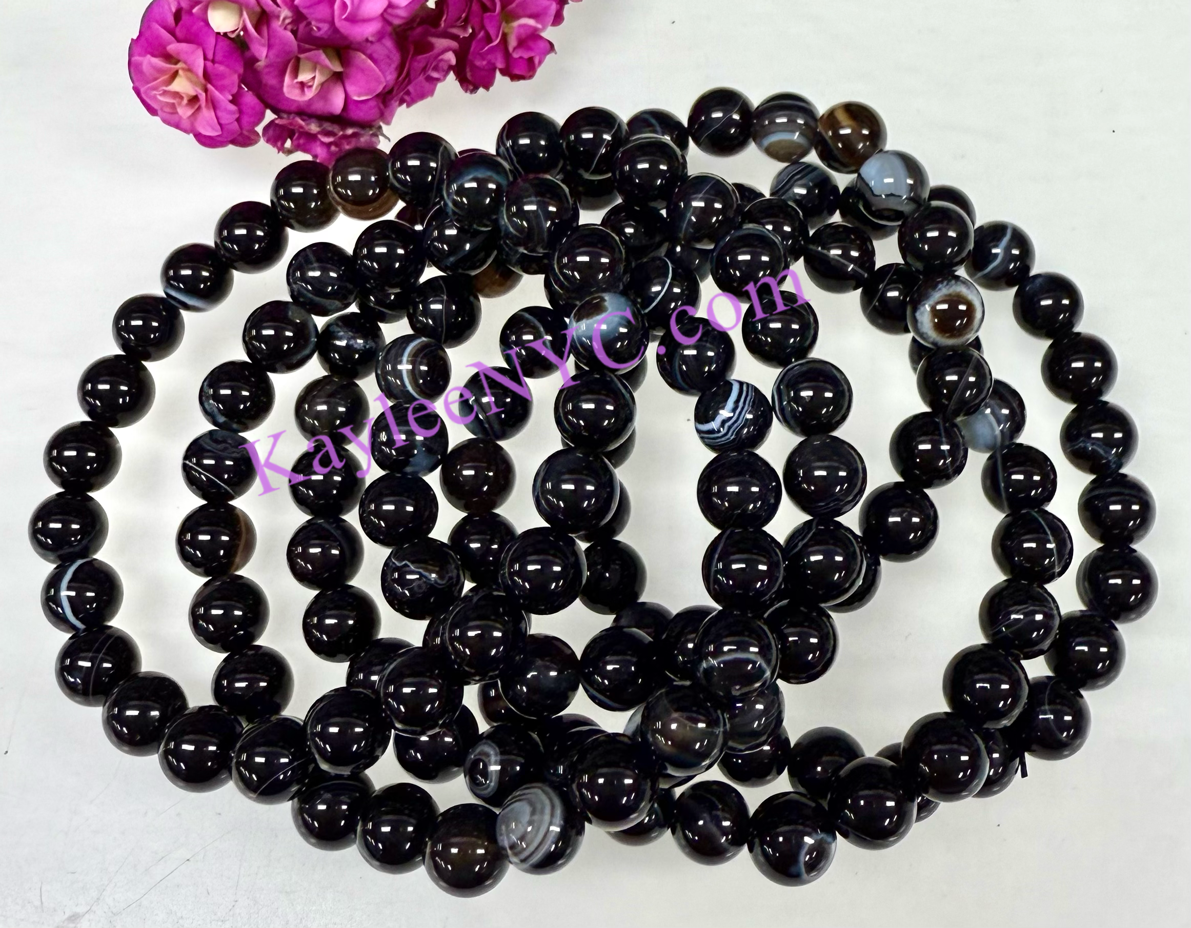 8mm Natural Onyx Crystals Healing Stretch Bracelet 7.5"