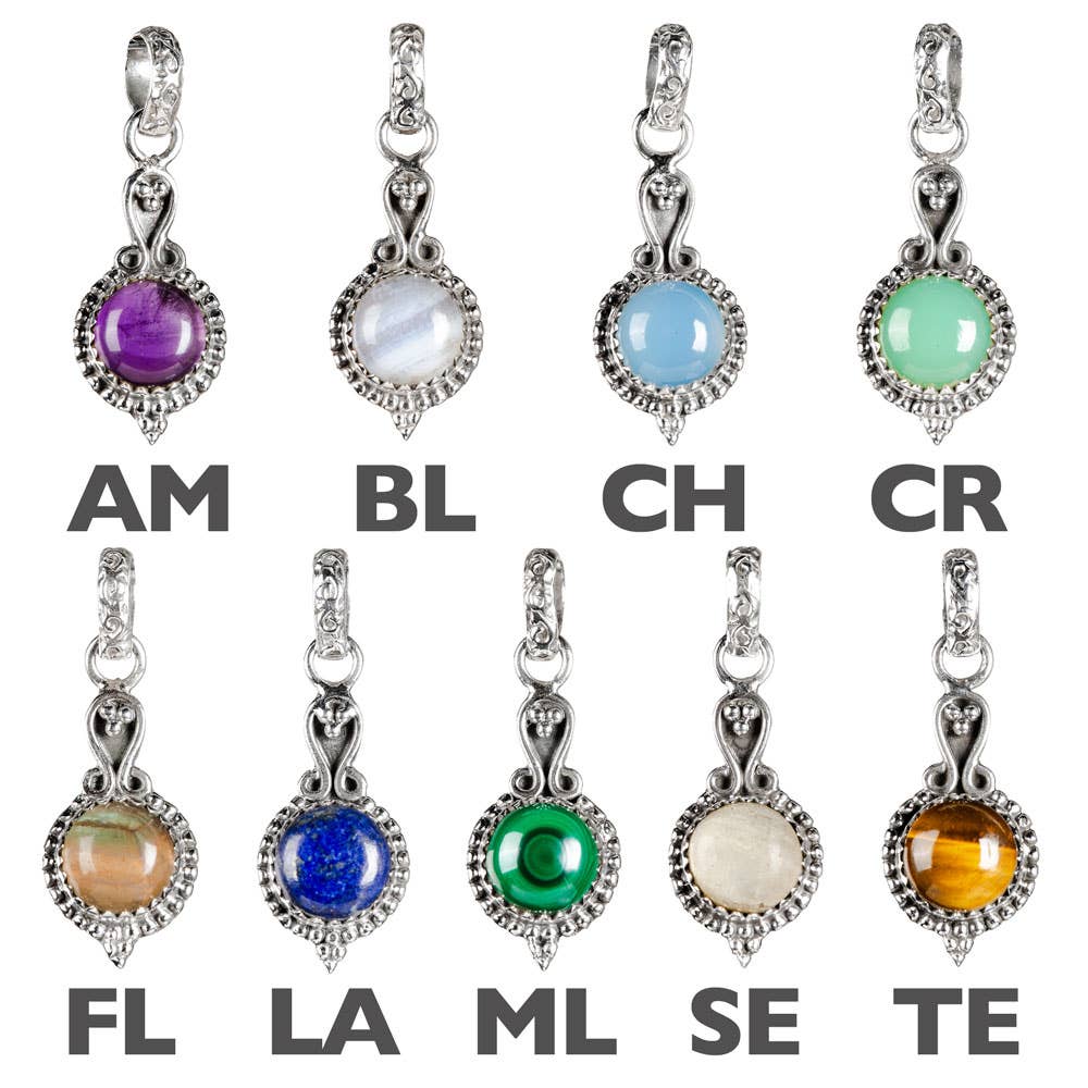 Sterling Silver Pendant With Round Stone: Fluorite