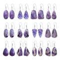 Charoite Earrings – Silver-Plated Bezel, Handmade Design
