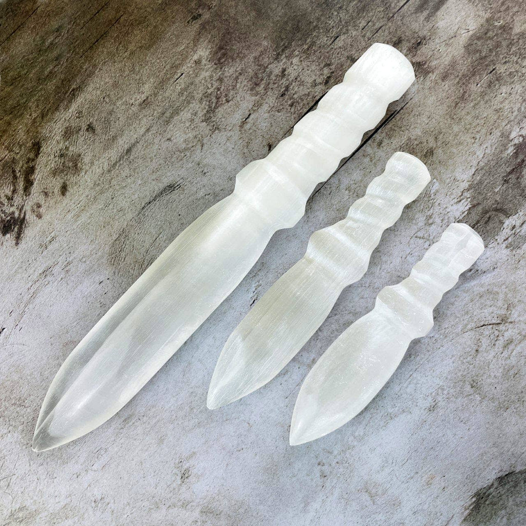 Hand Carved Crystal Selenite Knife with Twisted Handle: 20cm