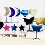 Carved Agate Stone on Metal Stand Crystal Moons Hearts: Purple / Moon