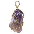 Wire Wrap Rough Stone And Gold Pendants: Amethyst