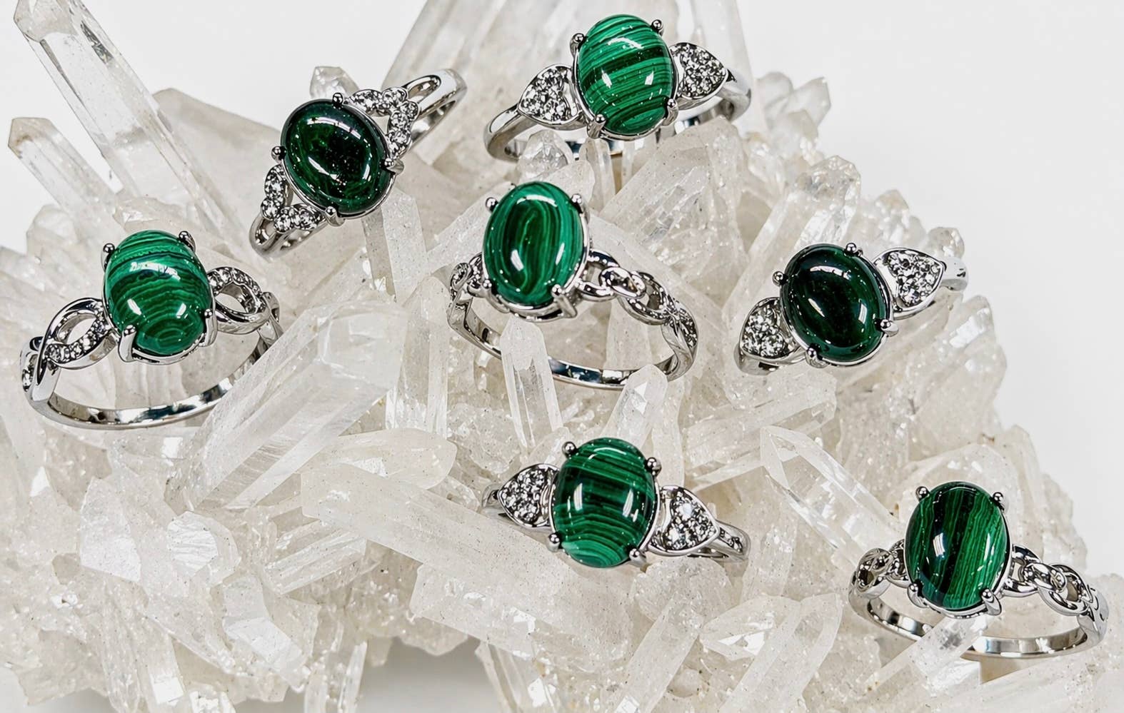 Natural Malachite Stainless Steel Rings 8x10mm
