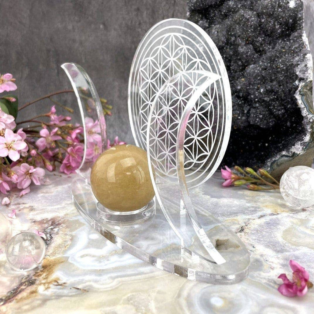 Acrylic Sphere Crystal Holder Moons - Flower of Life