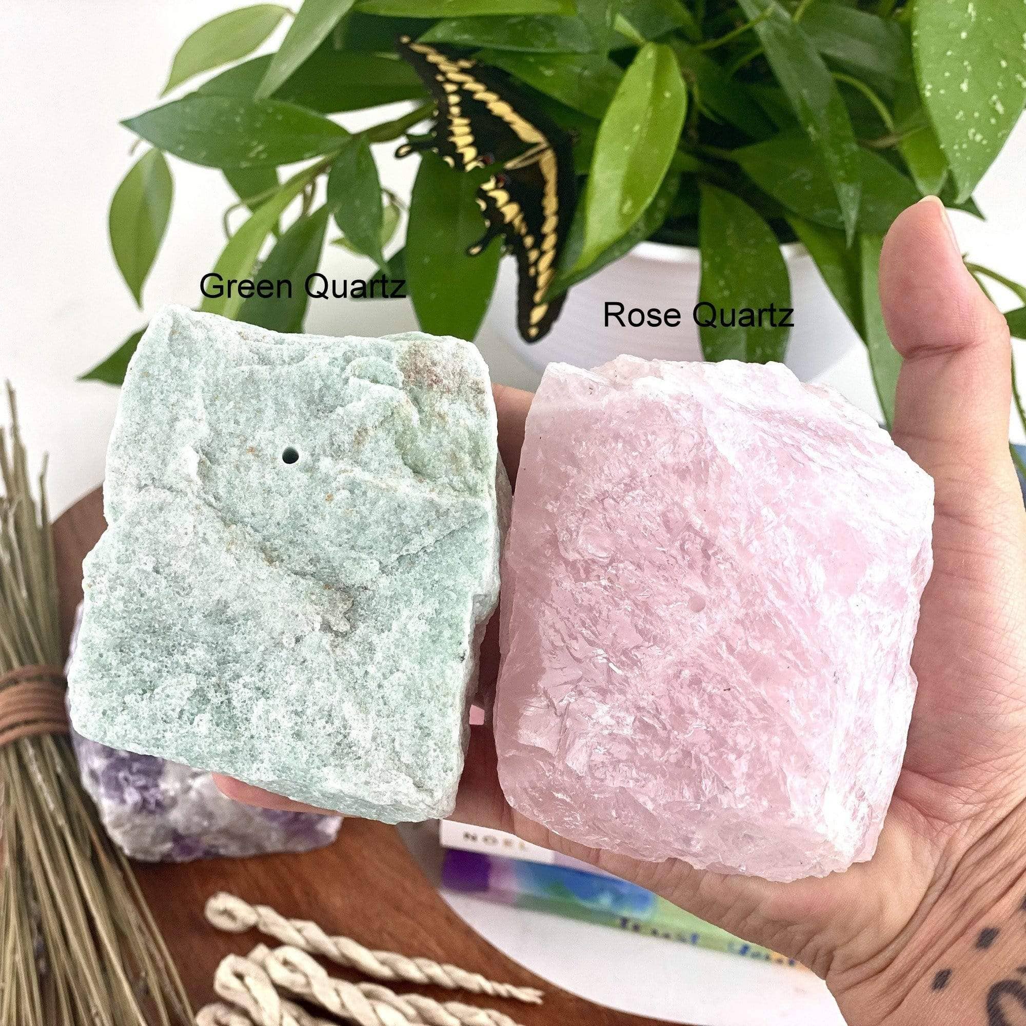 Rough Stone Crystal Incense Burner - Incense Holder: Rose Quartz