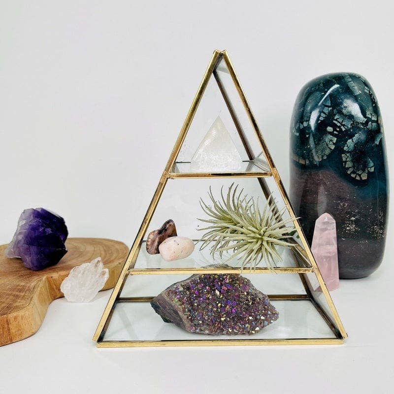 Crystal Display Shelf Brass and Glass Alter Display